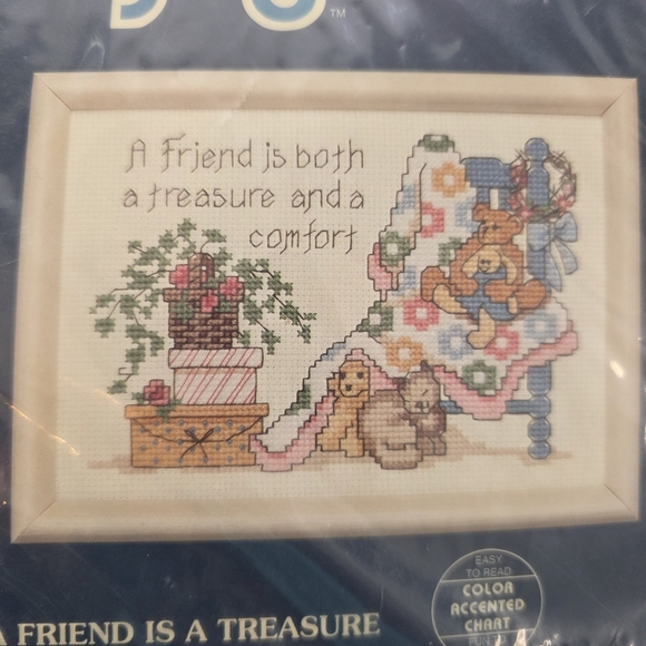 Vintage 1992 Sunset Jiffy Counted Cross Stitch Kit - A Friend is a Treasure New - Picture 2 of 4